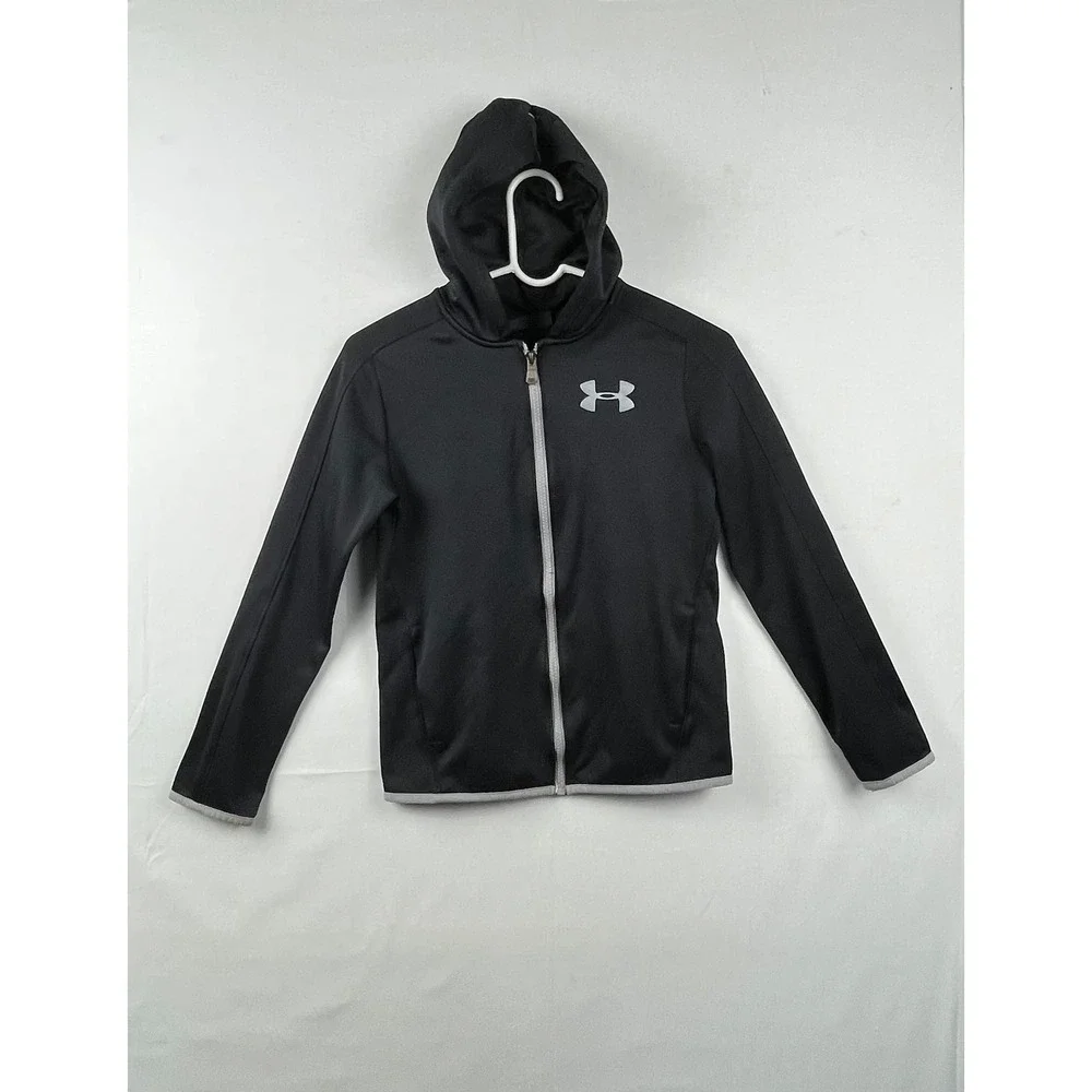 Under Armour Full Zip Hoodie Youth Large ColdGear Loose Fit Black Gray Jacket